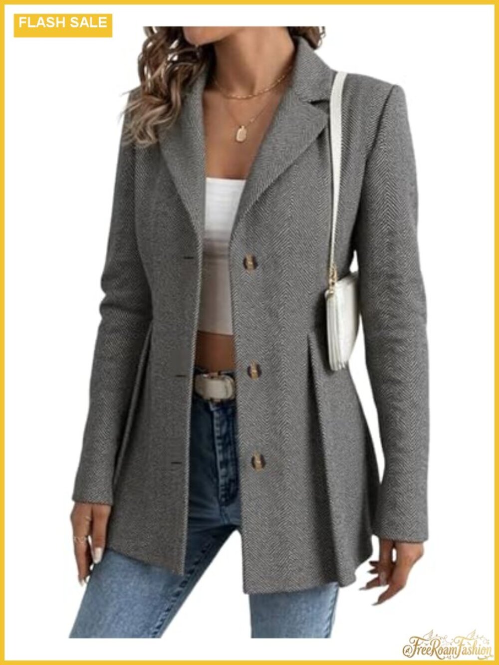 HVT Tweed Blazer Lightweight Open Front Long Sleeve Business Casual